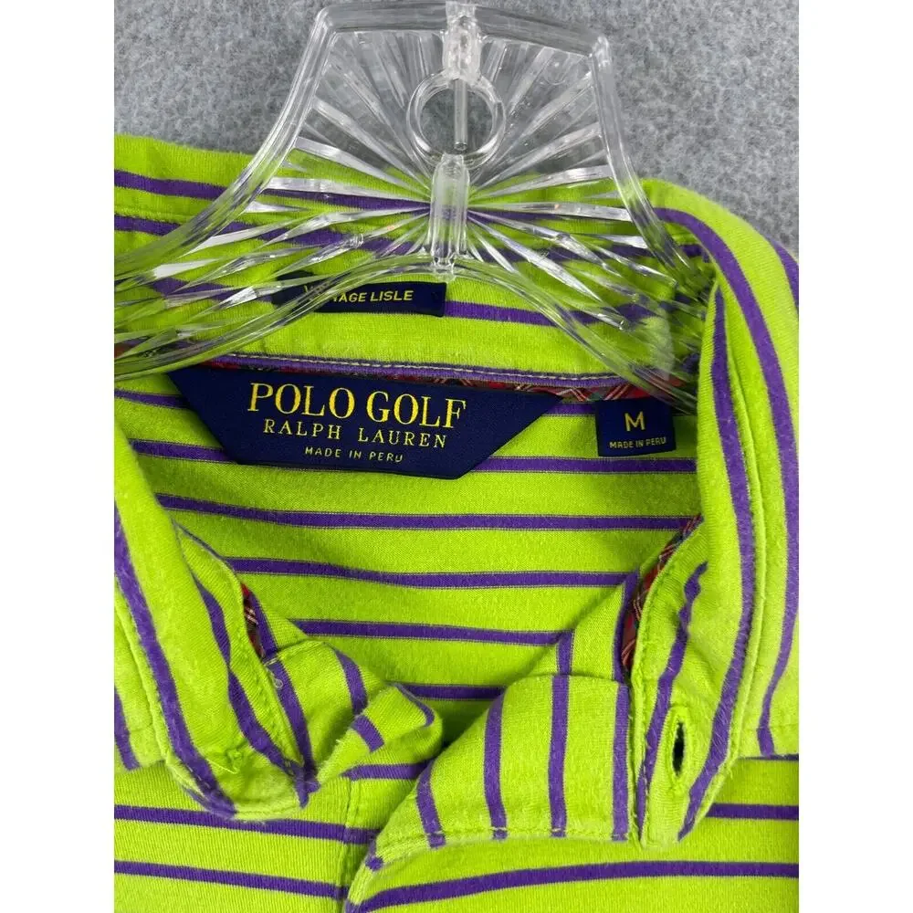 Ralph Lauren Golf Polo‎ Mens M Green Stripe Short Sleeve Rugby Vintage Lisle